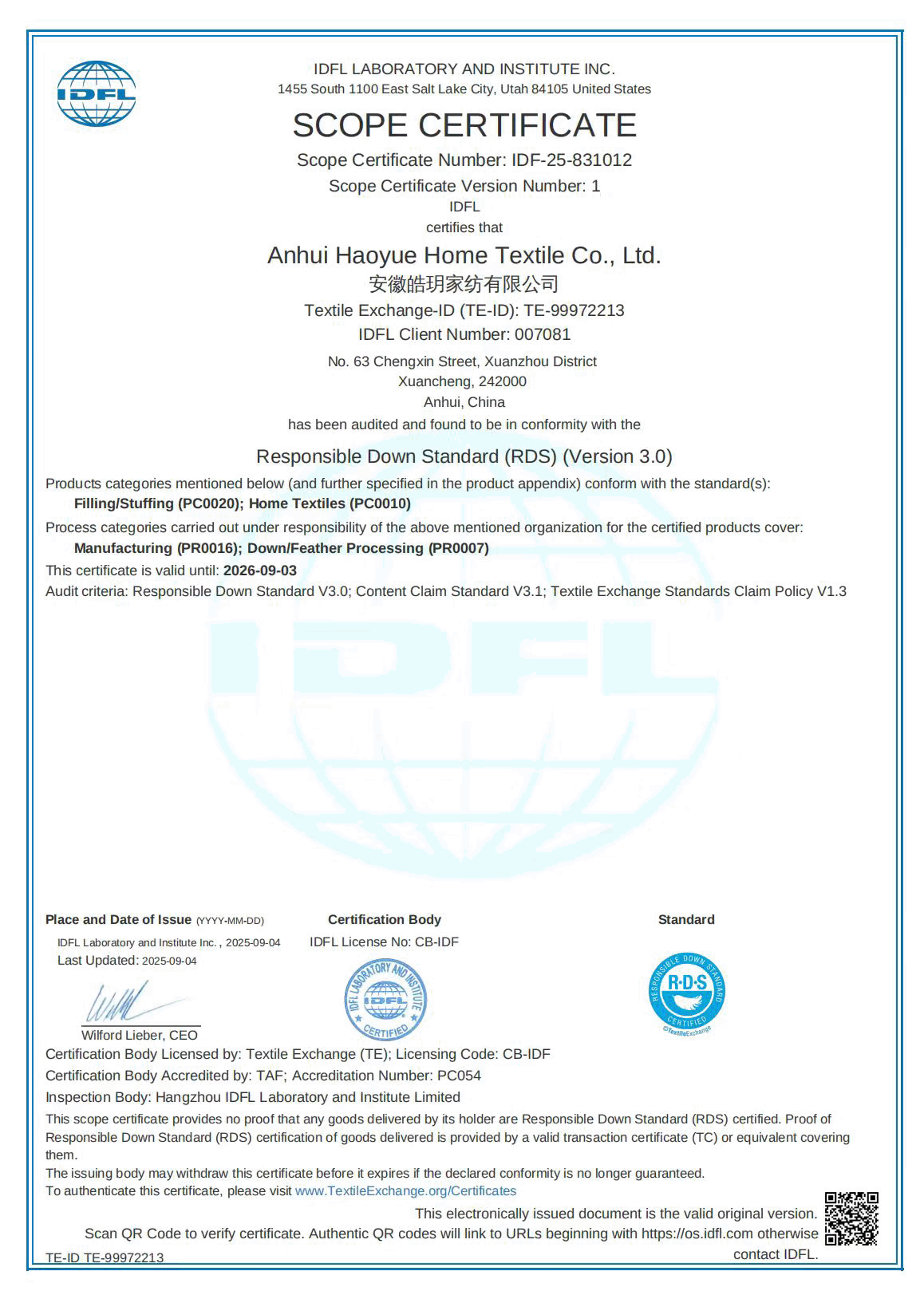 SCOPE CERTIFICATE COMPANY